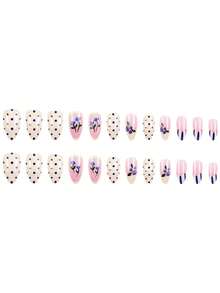 24Pcs Press On Nails, Almond Shape False Nails, Quick Manicure Stickers For Party Press On Nails - Multicolor - View 3