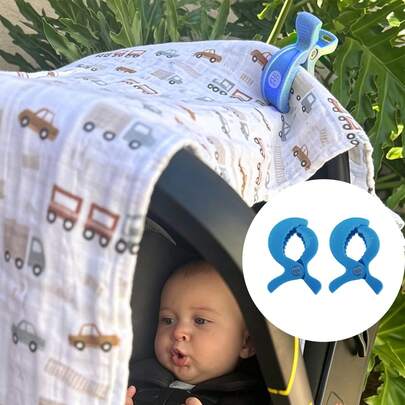 2件套婴儿推车配件，彩色ABS鳄鱼夹，便携式婴儿推车座椅夹，防止座椅滑落，婴儿推车蚊帐夹，婴儿推车毯子夹，物品悬挂夹，适用于婴儿推车和手推车