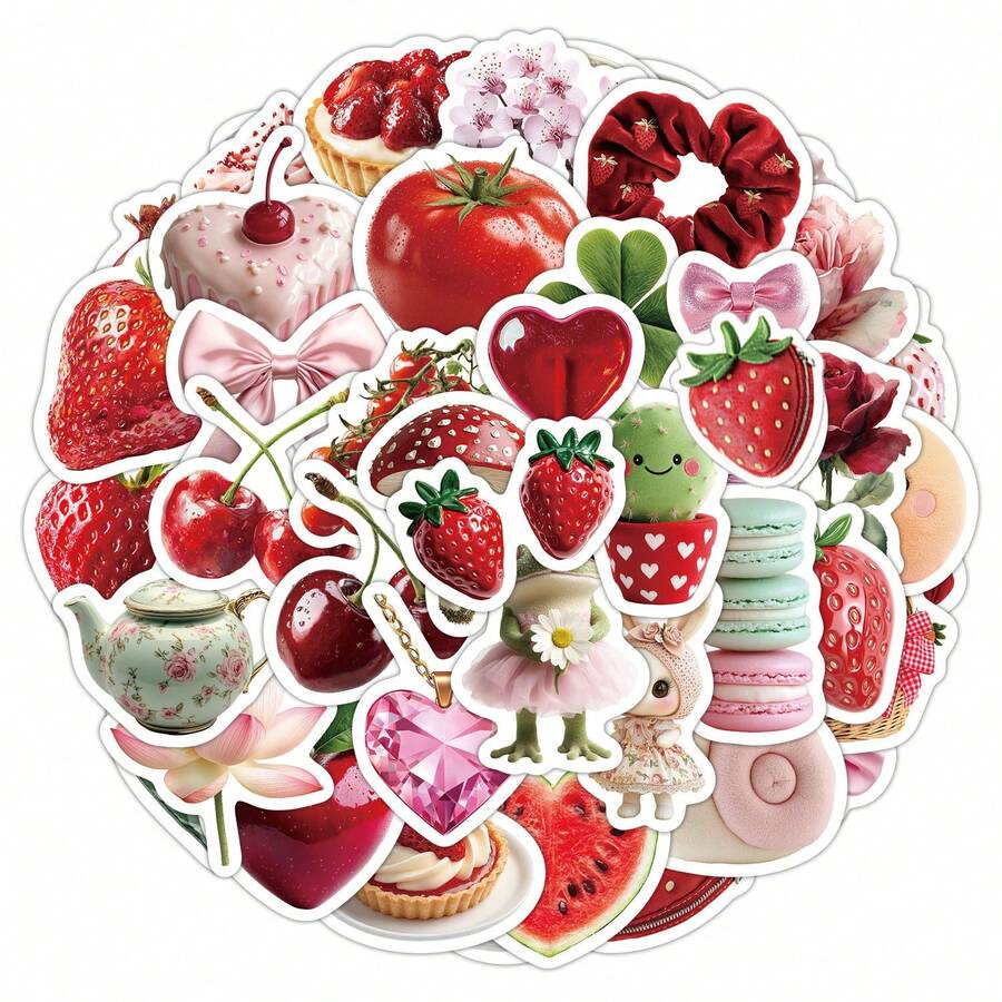 50pcs Strawberry Stickers, Cute Cartoon Strawberry Decorative Stickers, Waterproof Stickers Suitable For Envelopes, Water Bottles, Computers, Laptops, Phones, Luggage, Notebooks, Refrigerators