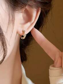 1 Đôi bông tai vòng bằng đồng cao cấp, kiểu dáng cổ điển, thanh lịch, thời trang, đính đá lấp lánh, hình học, phù hợp cho các bạn gái tuổi teen đeo hàng ngày, dự lễ hội và tiệc tùng. - hình học - Xem 3