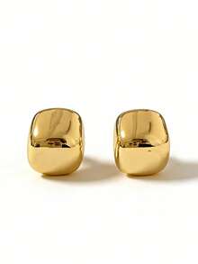 Minimalist Gold Plated Square Stud Earrings, European And American Style Chunky Metal Geometric Earrings For Women Daily Wear - Chocolate Gold - View 1