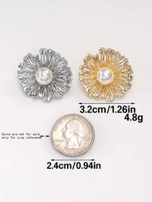 10Pcs Gold Silver Tone Hollow Flower Pearl Metal Buttons, Decorative Fasteners For Clothing - Multicolor - View 3