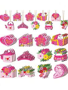 48/24pcs Mother's Day Wooden Hanging Ornaments, Mother's Day Pendants, Slice Tag Decorations, Wooden Mom Decor, Birthday Party Anniversary Family Tree Decor, Mother's Day Gifts - One Size Fits All - View 8