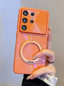 适用于三星 Galaxy S26 Ultra S25 Ultra S24 Ultra 的奢华 Aurora Armor 磁吸手机壳，360° 旋转支架，支持无线充电，防震硬壳 - 橘色 - 查看 4