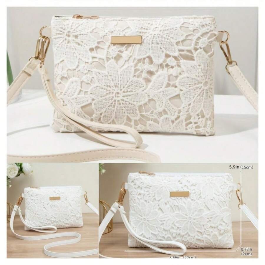 Ladies Elegant Bohemian Hollow Flower Messenger Bag Can Be Used For Daily Commuting, Vacation, Shopping Versatile Small Square Bag - White - View 1