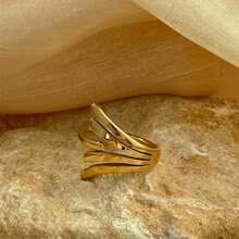 VKHK 1 chiếc nhẫn thép không gỉ mạ vàng 18K, thích hợp cho nữ đeo hàng ngày, quà tặng. - nhẫn - Xem 2