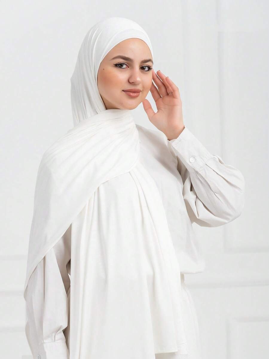 2pcs Muslim Hijab Set:1pc Jersey Hijab And 1pc Undercap Package, Perfectly Color-Coordinated, Soft And Comfortable Fabric, Suitable For All Seasons And Various Occasions. - White - View 1