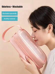 1pc Korean Style PU Frosted Cosmetic Bag Large Capacity Travel Toiletry Bag - Pink - View 6