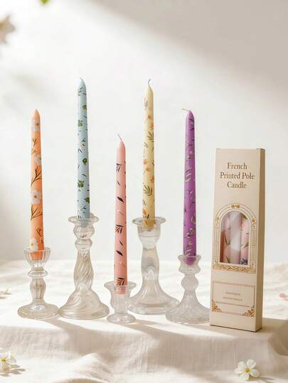 2pcs Vintage Style Printed Taper Candles - Scented Taper Candles (0.86 Inch Diameter, 9.84 Inch Length). Available In Multiple Colors. Ideal For Meditation, Illumination And Creating A Captivating Ambiance. Suitable For Home Decor, Hotel Settings, Holiday Parties, Restaurant Decoration, Romantic Candlelit Dinners, Tabletop Decor, Weddings, Birthdays, And As A Thoughtful Gift For Women.