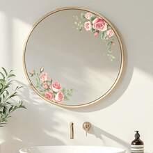 1pc Realistic Pink Rose Flower Corner Decal, Self-Adhesive Removable, Suitable For Bathroom Mirror, Living Room Glass, Rental Home Decor, Creates Warm Atmosphere - Pink Roses - View 4