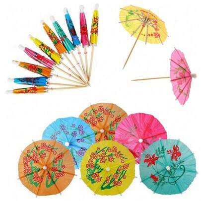50Pcs Colorful Tropical Paper Cocktail Umbrellas Drink Decorations For Party Tiki Bar Birthday Supplies