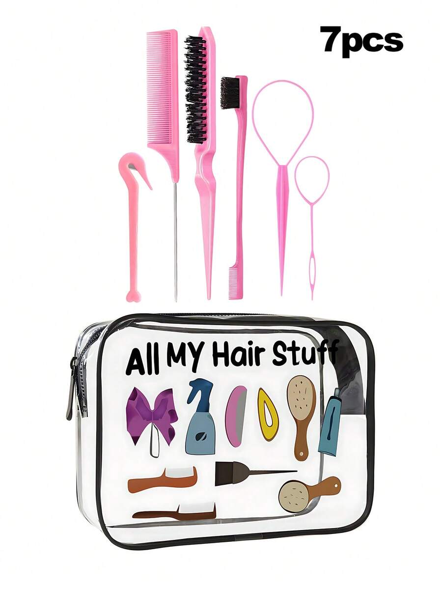 Hair Accessories PVC Makeup Bag, Travel Storage Bag - Girls Lightweight Makeup Bag, Portable Makeup Bag, Cruise Travel Large Capacity, Back To School Season