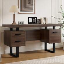 Simple Desk Measuring 135 X 54 Cm, Made Of High-Quality MDF And Steel Tubing, Soft-Close Drawer, Hanging File Drawer, Spill-Resistant, Large Desktop, Optimized Storage, Brown - A - 查看 3