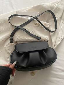 2026 Nueva llegada Bolso bandolera pequeño de nicho para mujer, bolso minimalista y elegante con diseño de solapa plisada en forma de nube, primavera/verano - Negro - Ver 9