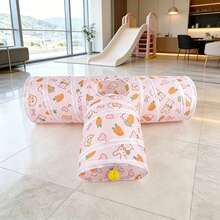 1Pc Cute Carrot Rabbit Print Collapsible Cat Tunnel Interactive Play Tube With Peek Holes And Hanging Ball Foldable Pet Hideaway For Cats Rabbits And Small Pets - Multicolor - View 12