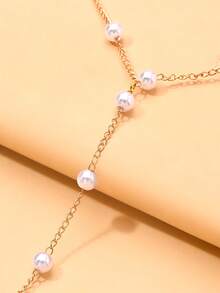 1pc Gold Pearl Toe Ring Foot Chain, Summer Beach Resort Jewelry Accessory, Suitable For Party Gift - Gold - View 6