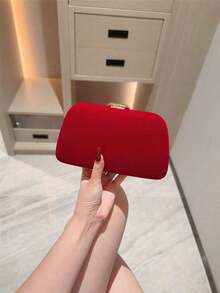 1pc Glamorous Metallic Snake Decor Clutch Bag, Luxury Shiny Vintage Gold Box Style Mini Purse, Fashionable, Charming, Elegant Women's Evening Handbag, Suitable For Wedding, Themed Formal Party, Prom, Birthday Celebration, Comes With Chain - 紅色 - 查看 3