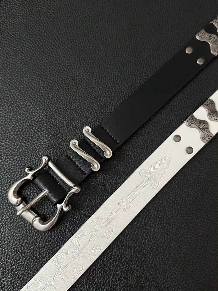 1条 Iris Kendo 男女通用腰带，经典黑白中世纪风格腰带，复古街头压纹扣情侣腰带，哥特朋克腰带，Y2K 时尚百搭腰带，适合日常穿着、上学、聚会、送礼 - 彩色 - 查看 1