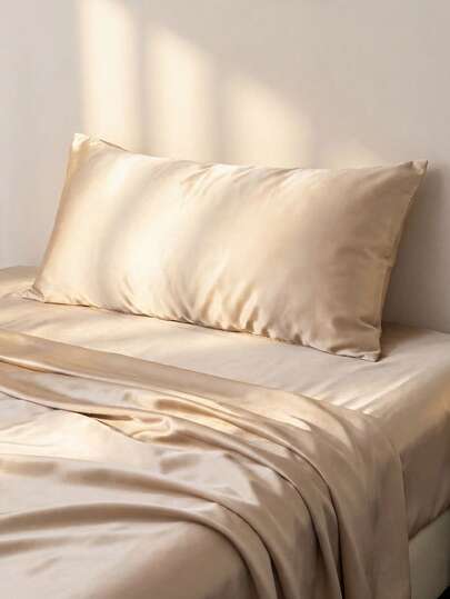 1pc Khaki 100% Premium Solid Color Silky Soft Throw Pillow Cover, Without Pillow Insert, Faux Silk Breathable, Envelope Closure, Suitable For Bed, Sofa, Living Room, Farmhouse Style, Size 20"X54", Decorative Cushion Cover, Unisex, Machine Washable, Suitable For Dorm, Study Room, Etc.