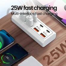 12-In-1 66W Fast Charging Power Adapter, 8-In-1 25W Fast Charging Power Adapter, Suitable For Wall Or Desktop Use, Supports USB Type-C Fast Charging, Multiple Ports And Charging Modes. USB Hub, Adapter, USB Extension Socket - View 7
