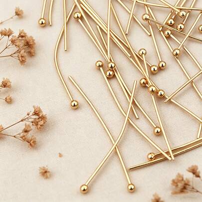50Pcs 304 Stainless Steel Gold & Silver Ball Head Pins, Metal Headpins For DIY Jewelry Making, Suitable For Beaded Bracelet, Necklace, Earring Craft
