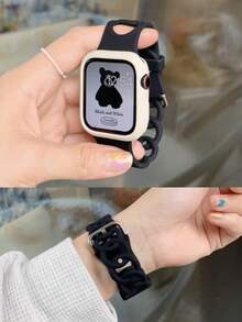 Bracelet de montre en silicone à fleurs ajourées compatible avec Apple Watch Band 38mm 40mm 41mm 42mm 44mm 45mm 46mm 49mm, bracelet de sport fin, ajouré, gravé, respirant et étanche compatible avec Ultra 3 2 1 Série 11/10/9/8/7/SE/6/5/4/3/2/1 Femmes Hommes - Noir - Voir 8