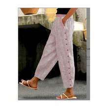 Women's Casual Button-Front Trousers With Stripes And Patchwork, For Autumn - Pink - View 12