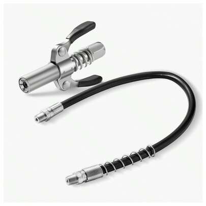 Grease Gun Coupler Double Handle, Strong Lock-On Grease Coupler, 10000 PSI Quick Release With 12" Spring Flex Hose , Quick Locking Release Grease Compatible With All Grease Guns 1/8" NPT Fittings