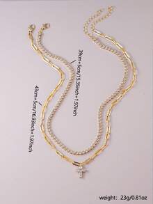 Set de 2 collares con colgante de cruz incrustado de circonita y cadena de cristal, adecuado para uso diario, citas, festivales de música, eventos religiosos, fiestas y superposición de collares de mujer - Amarillo Oro - Ver 6