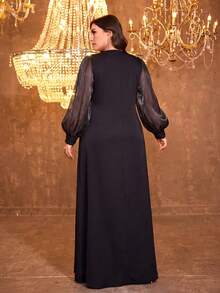 Vestido de noche de satén con cuello Mao, manga larga y aplicaciones de strass hechas a mano para mujer SUPGIR - Negro - Ver 4