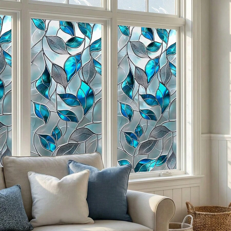 1/3pcs Leaf Frosted Static Cling Window Film, Natural Fresh Atmosphere, Static Adsorption Privacy Window Film, No Glue Heat Resistant Removable, Suitable For Home Windows, Bathroom Doors, Office Glass Decor - Green Leaf Electrostatic Abrasive Film - View 1