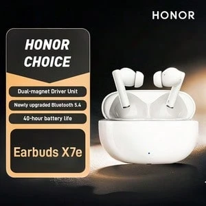 Honor X7e 蓝牙 5.3 入耳式耳机，半开放式设计，主动降噪，40 小时超长续航，双磁驱动单元，IP54 防水防尘，双麦克风 AI 降噪，兼容安卓和 iOS 系统，白色