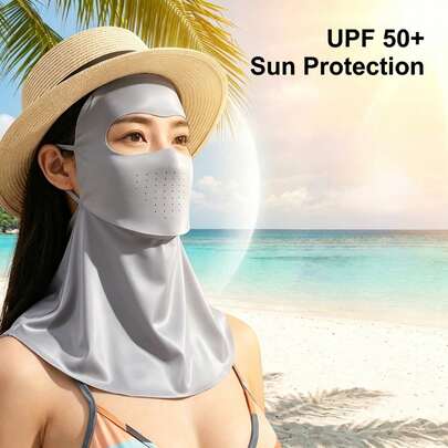 Breathable Ice Silk Full Face Sun Protection Mask, Suitable For Outdoor Cycling, Beach Travel, Suitable For Men And Women Outdoor Activities, Travel, Beach Vacation And Daily Outings