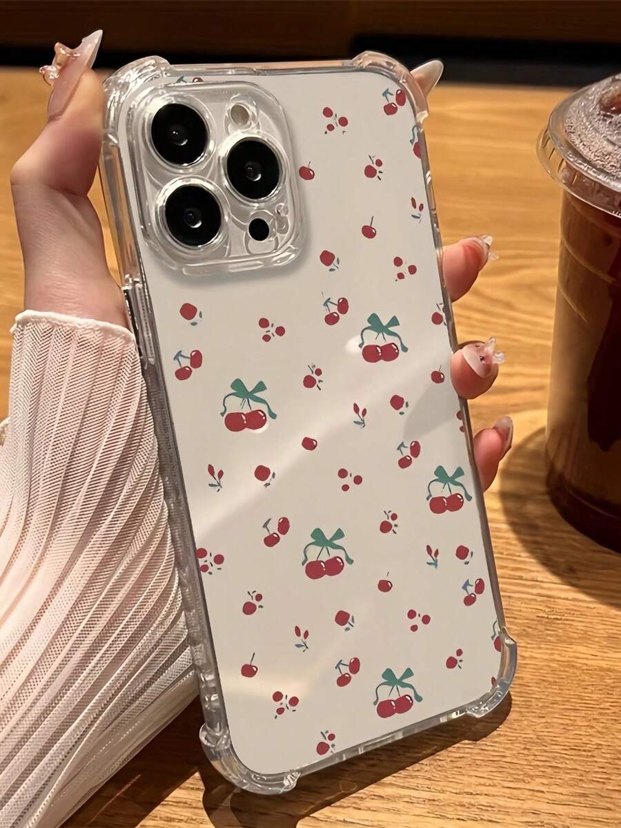 1个创意红色樱桃透明防震高屏手机壳，兼容苹果17 Pro Max/ 9 Pro XL/ Smart 8/ Hot 40i/ Spark 20/ Spark 20C/ Spark Go 2024/ G84/荣耀X9b/三星Galaxy S26 S25 S24 Ultra S24 Plus S24 FE S23 S22 S21 S20 A73 A72 - 無色 - 查看 1