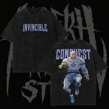 2000s Cosmic Villain Conquest Inspired Graphic T-Shirt – Invincible Viltrumite Empire Comic Tee, Vintage Washed Black Cotton Shirt, Unisex Streetwear Front & Back Print, Gift For Fan, Gift For Him,Cosplay - 黑色 - 查看 3