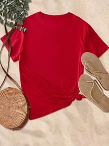 DIY Women's Personalized T-Shirt, High-Resolution Photo: Lover/Friend/Family/Pet, Slogan, Name, Funny Letters, Valentine's Day, Anniversary Sports - Red - View 6