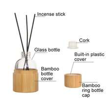 Bộ 1 chai thủy tinh trong suốt kèm que mây và nắp bảo vệ bằng tre, nắp tre tự nhiên, chai rỗng dùng đựng tinh dầu thơm gia đình, có thể tái sử dụng, kèm hộp quà tặng. - A - Xem 9