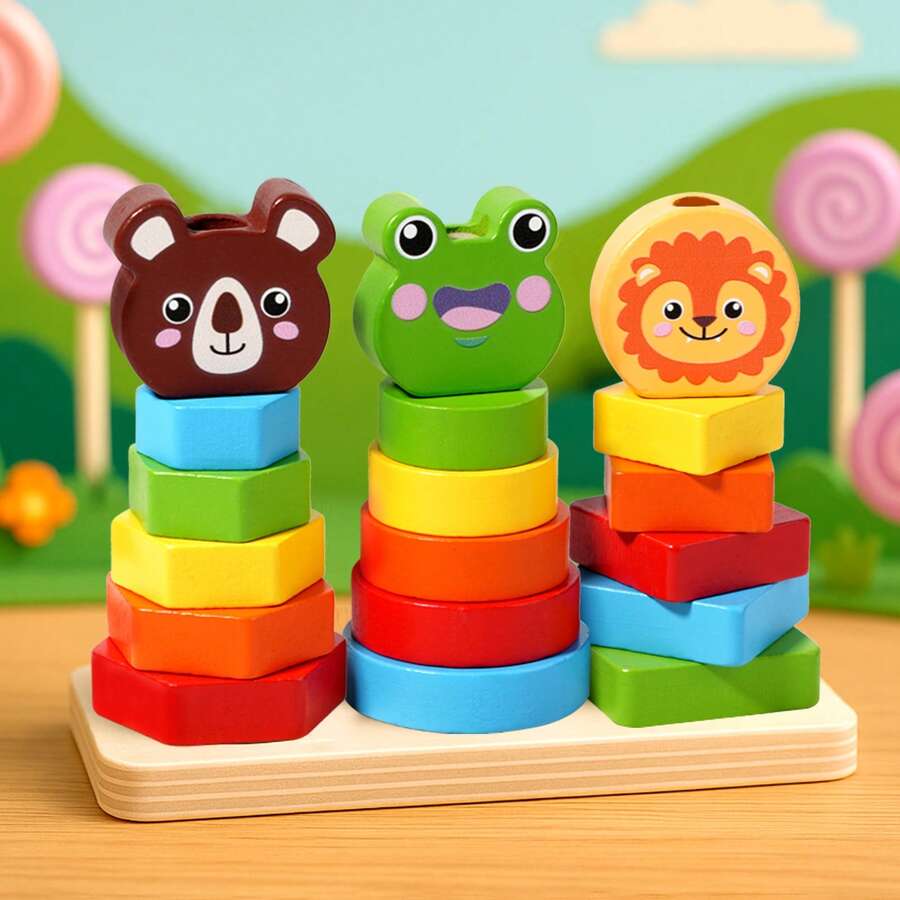 Children's Wooden Stacking Blocks, Animal Stacking Toys, Matching Game Building Blocks, Early Education Wooden Toys, Suitable For Preschoolers, Christmas/Holiday Gift - Children's Stacking Blocks - View 1