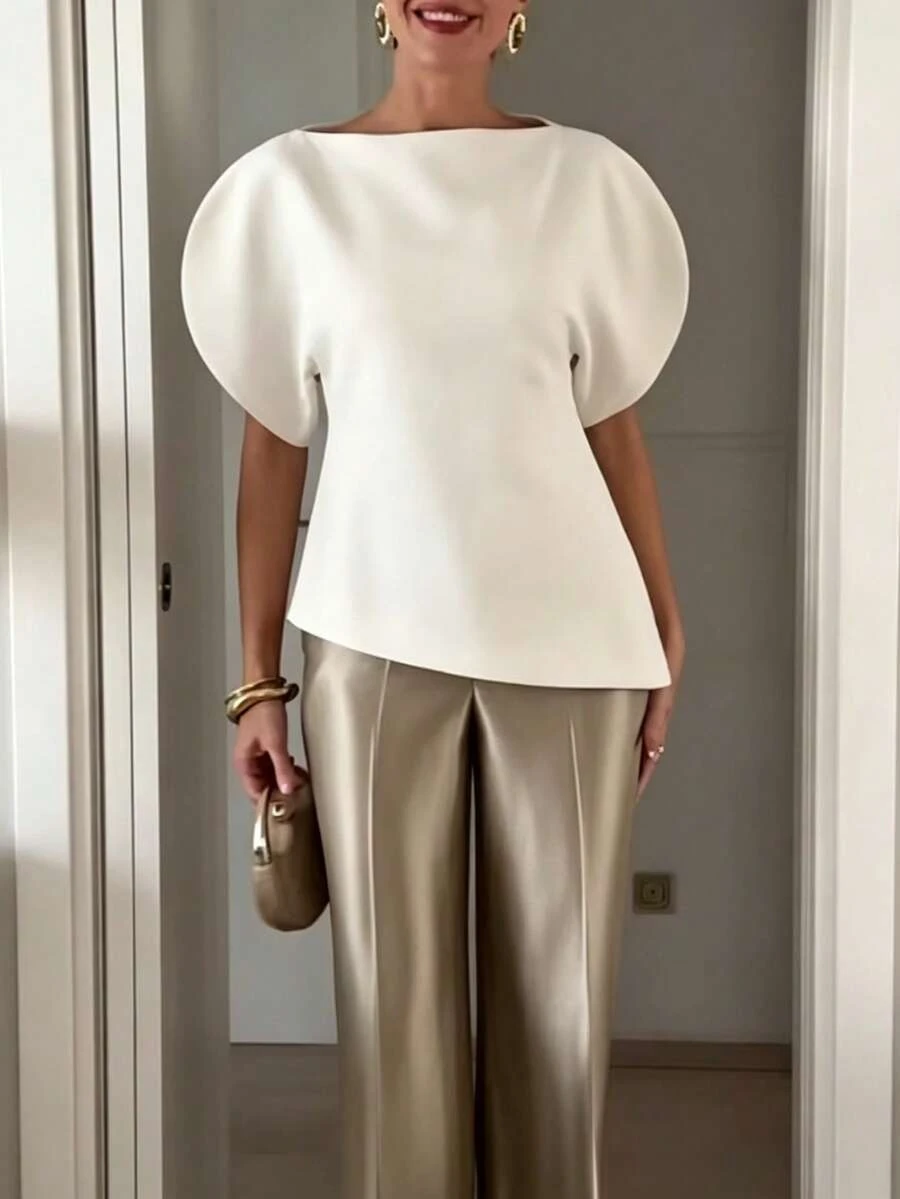 Top décontracté à manches bouffantes à la mode pour femmes, style européen et américain, blanc printemps/été