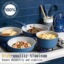 Pots And Pans Set Non Stick, 21 Pcs Ceramic Cookware Set With Detachable Handles, Healthy Induction Cookware Oven RV Kitchen Cooking Set With Utensils, Navy - View 3