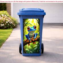 1pc 2D Flat Self-Adhesive Trash Can Sticker,Colorful Frog Trash Can Sticker, Cartoon Animal Bin Decal, Waterproof PVC Home Decor, PVC Material, Easy To Peel And Stick, Flat Art Sticker, Kitchen Storage - A - View 4