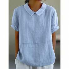 New Solid-Color Cotton-Linen Tops For Women, Spring Collection - White - View 7