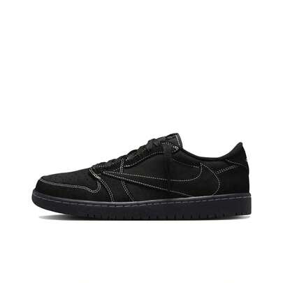 Nike Travis Scott X Jordan Air Jordan 1 Low Retro OG SP Black Warrior Low-Top Retro Basketball Shoes, Unisex, Black, Reverse Swoosh 4.0