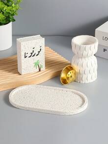 3 Pieces Set Including Elegant Minimalist Resin Incense Burner And Matching Tray, Decorated With Arabic Calligraphy Auspicious Meaning And Coconut Tree Pattern - 3916 - View 6