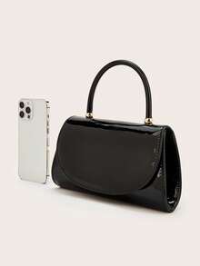 Classic Black PU Leather Mirror Handbag, Suitable For Evening Dress, Portable Cosmetic Bag, Wallet, Detachable Metal Shoulder Strap, For Party, Wedding, Events - Black - View 3