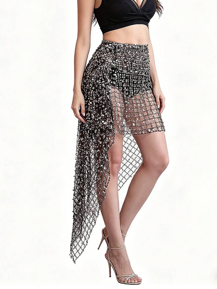 Faja de cadera de danza del vientre hueca para mujer, falda de cadera con flecos de danza del vientre para mujer, accesorios de ropa, minifalda con lentejuelas, estilo bohemio, estilo retro, adecuada para festivales, fiestas, discotecas, playas, decoración de ropa de estilo exótico - Multicolor - Ver 1