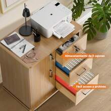 Archivero Organizador Mueble para Impresora Archivador Doméstico con Cerraduras Ruedas y Estantes de Almacenamiento Abiertos Archivador de 3 Cajones para Hogar Oficina Estudio - como en la foto - Ver 7