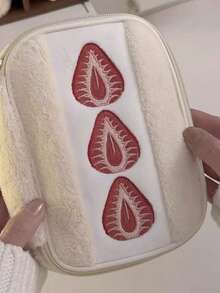 Borsa cosmetica di grande capacità con motivo a fragola, custodia portatile per prodotti per la cura della pelle, adatta per viaggi, scuola, università, vacanze, ritorno a scuola, organizzazione dei cosmetici, borsa per il trucco di San Valentino - Multicolore - Visualizzare 2