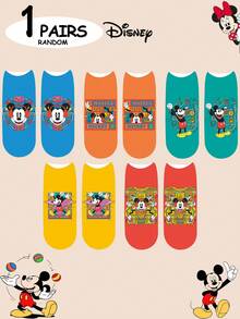 Disney 迪士尼袜子 1/5 双装 女士/情侣短袜，个性化设计，充满乐趣，色彩丰富，创意卡通图案，适合作为节日礼物，舒适透气，增添家庭氛围，时尚百搭，男女皆宜，趣味卡通袜子，米奇、米妮、唐老鸭、黛丝、高飞、布鲁托 - 彩色 - 查看 12
