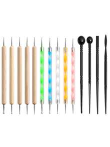 Set de 5 piezas de herramientas de estampado de doble cabeza: herramientas de delineado y punteado con punta de bola de acero inoxidable, adecuadas para pintura, tallado y moldeado DIY - Varios estilos - Ver 6